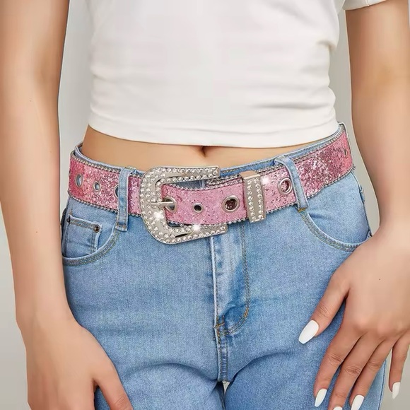 Pink Sequin Rhinestone Girly Glam Belt - Picture 4 of 4